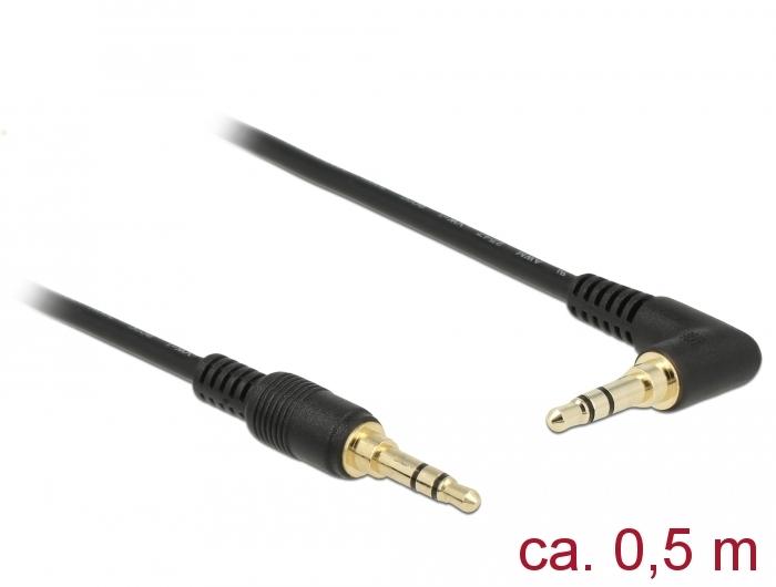 Delock Jackkabel 3,5 mm 3-polig Stekker > Stekker gehoekte 0,5 m zwart - Delock