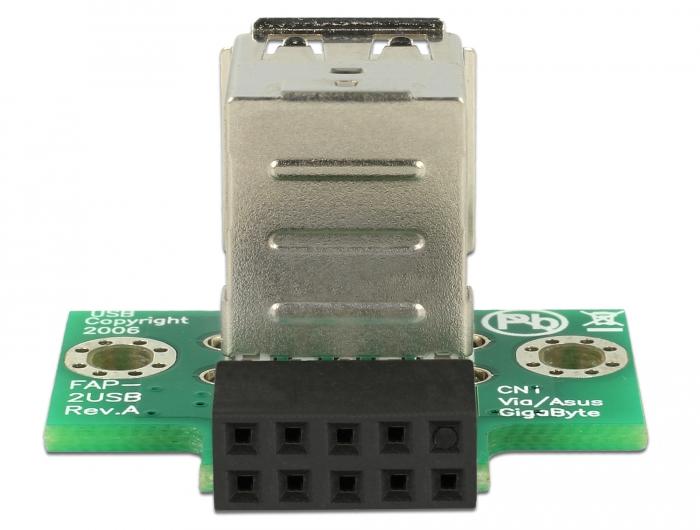 Delock USB Poort Aansluiting > 2 x USB 2.0 Type-A Aansluiting - boven - Delock