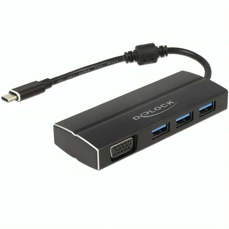 USB C hub met VGA en 3× USB A poorten