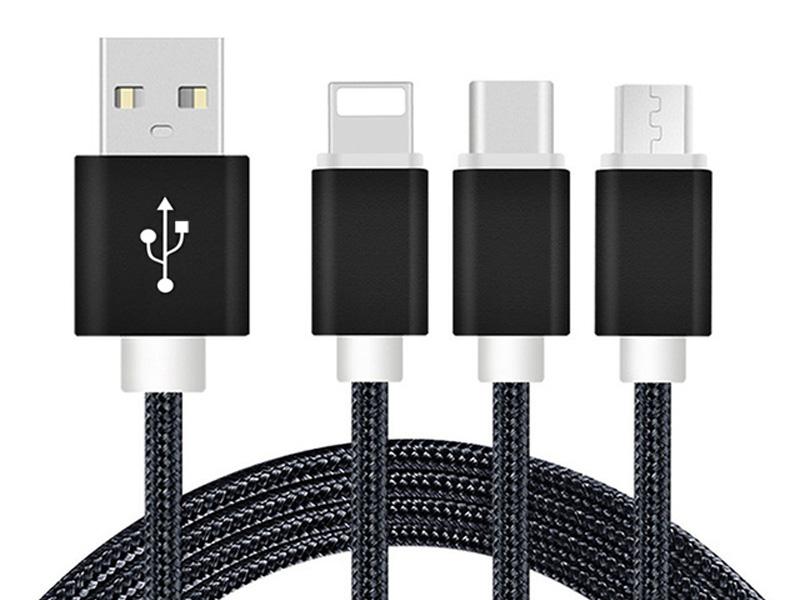 Reekin 3 in 1 Charging Cable (USB Micro, USB Type-C & Lightning) - 1,2 Met