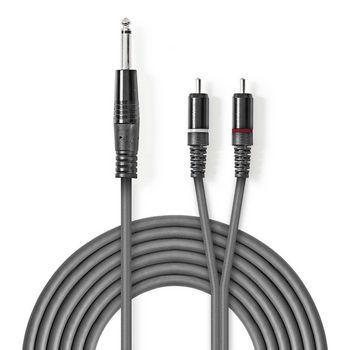 Stereokabel 6,35 mm Stecker 2x RCA Stecker 3,0 m Grijs - Nedis