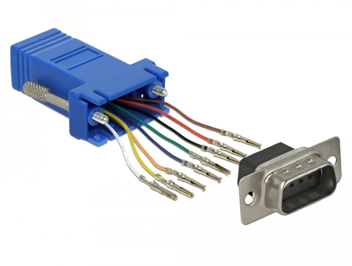 Delock Adapter Sub-D 9 Pin Stekker naar RJ45 Aansluiting Montagekit blauw - Delock