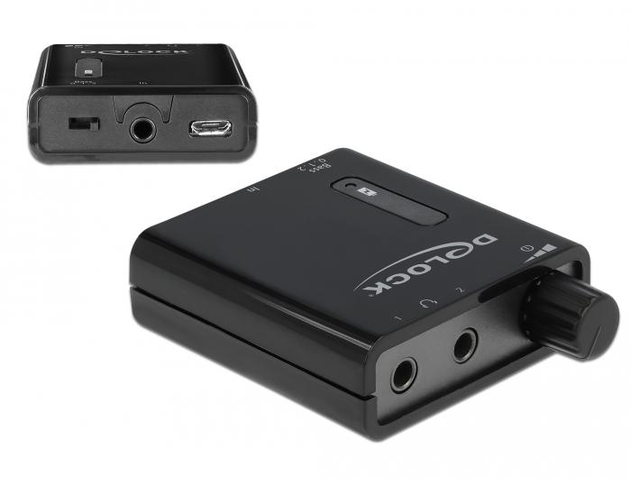 Draagbare stereo hoofdtelefoonversterker met twee uitgangen