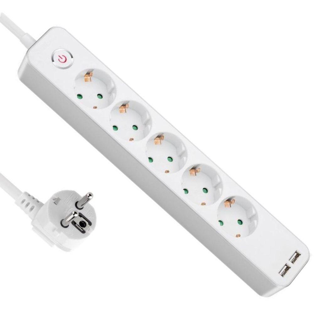 USB-stekkerdoos met 5 stopcontacten met 5 afzonderlijke