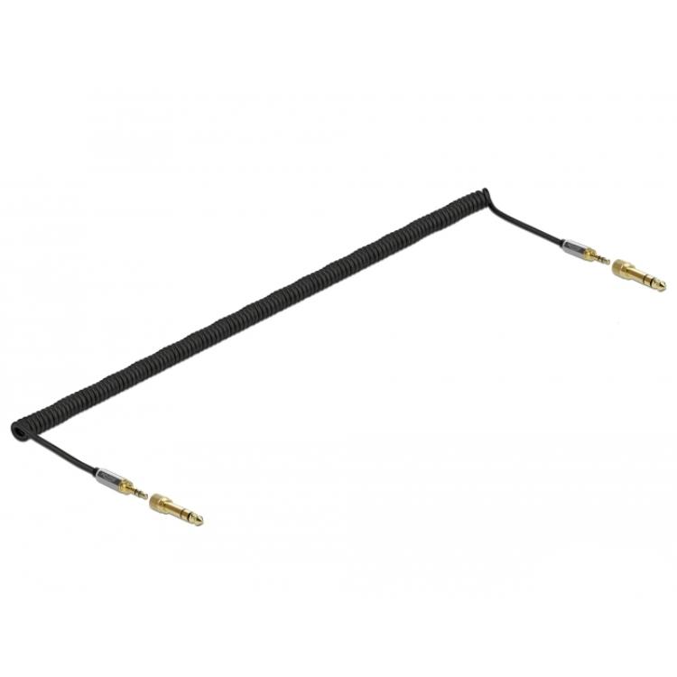 Delock Spiralkabel 3.5mm 3-polige Klinkensteker op Klinkensteker met schroef - Delock