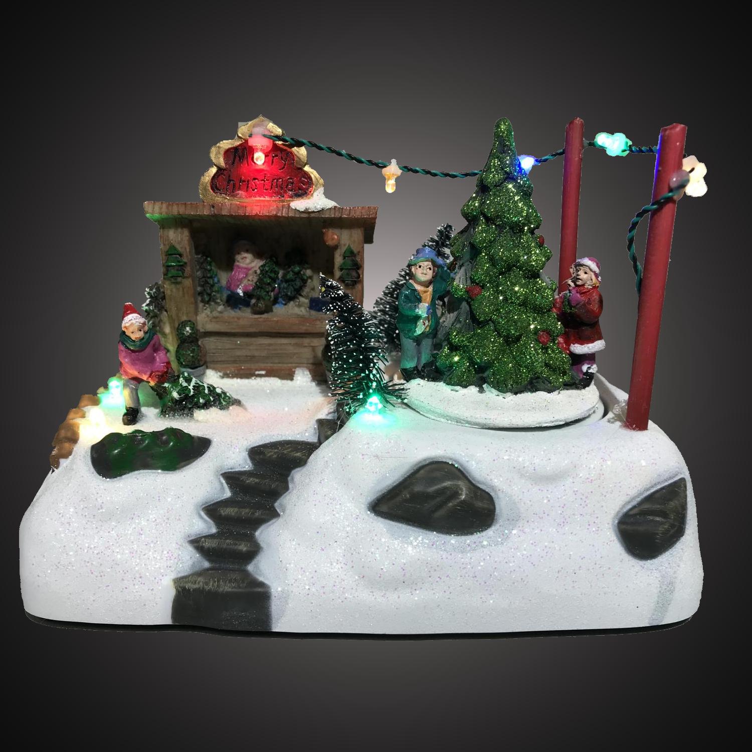 Kersthuisje - led kerstverlichting binnen - 7 lampjes - 10 x 18 x 12 cm - multicolor - 3x AA