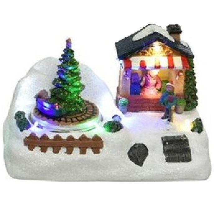 Kersthuisje - led kerstverlichting binnen - 7 lampjes - 10 x 18 x 12 cm - multicolor - 3x AA