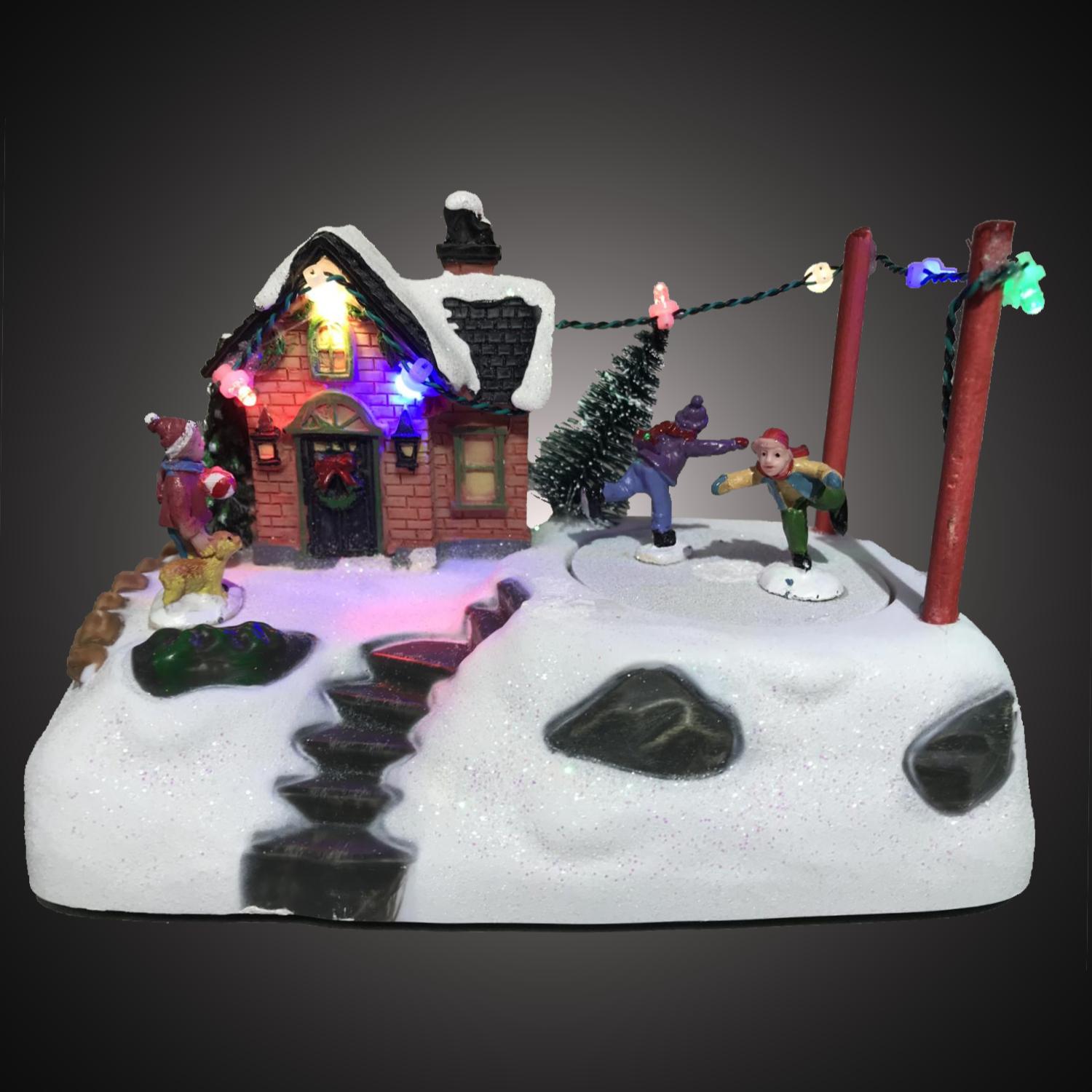 Kersthuisje - led kerstverlichting binnen - 7 lampjes - 10 x 18 x 12 cm - multicolor - 3x AA