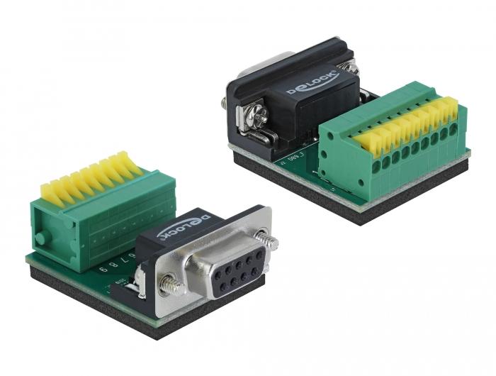 Delock Adapter Sub-D 9 Pin Vrouwelijk naar Aansluitblok 9 Pin met Drukknop