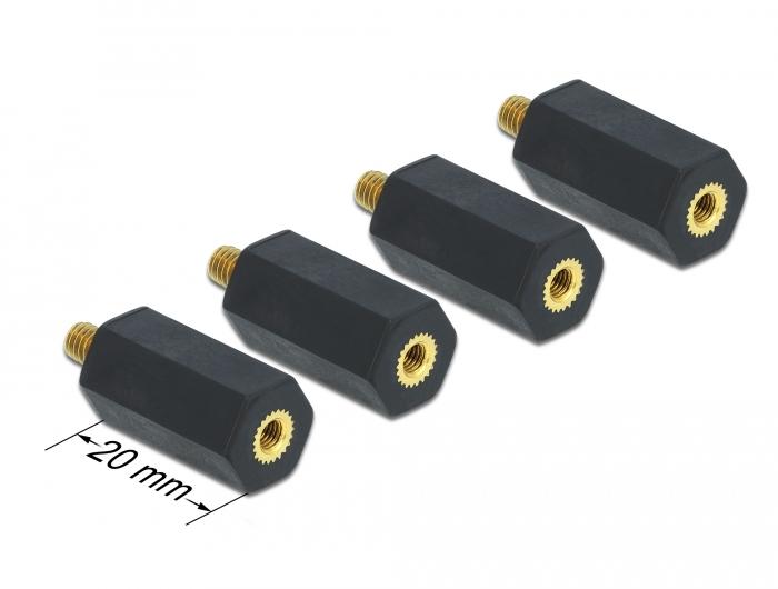 Delock afstandhouder M4 x M3, zeskant, binnen/buiten, 20 mm zwart 4 - Delock