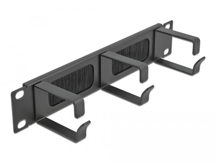 Delock 10″ Kabelmanagement Borstelstrip met 3 beugels 1 U zwart - Delock
