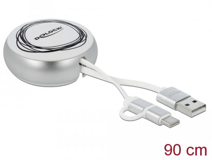 Delock USB 2.0 2-in-1 intrekbare kabel Type-A naar Micro-B en USB-C™ 8 - Delock