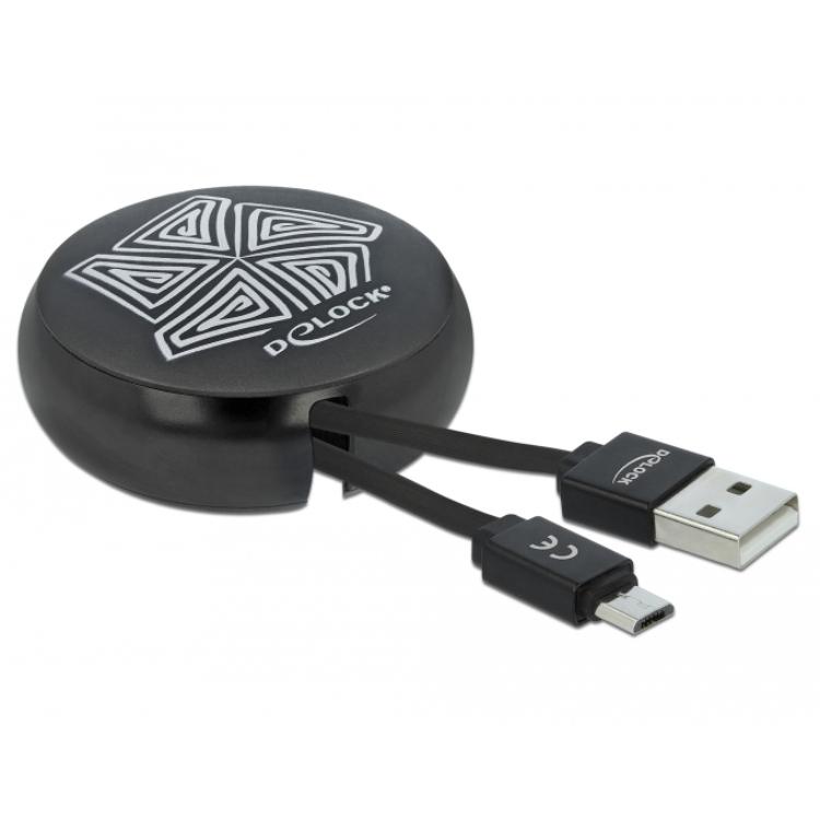 Delock USB 2.0 Intrekbare Kabel Type-A naar Micro-B zwart - Delock