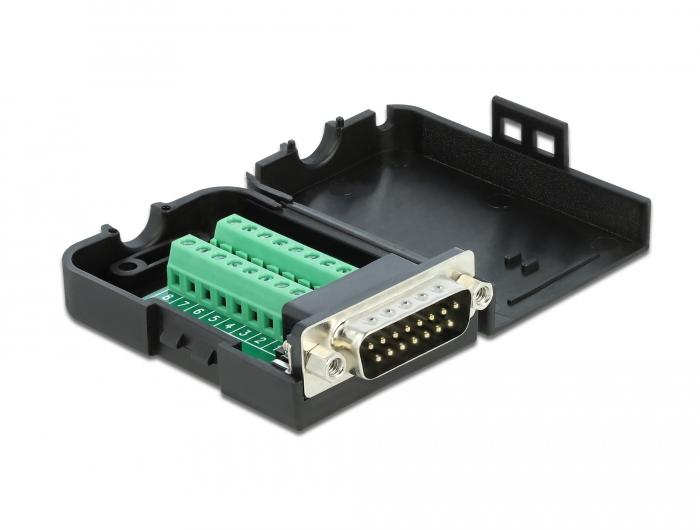 Delock Sub-D15-stekker op klemmenblokadapter met behuizing - Delock