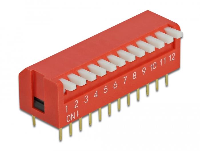 Delock DIP-wipknopschakelaar Piano 12-polig 2,54 mm pitch THT vert - Delock