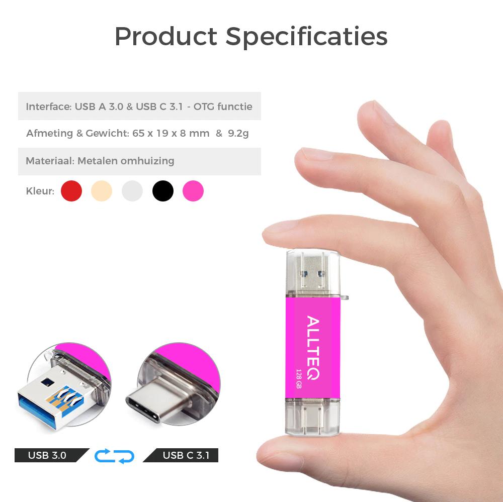 USB 3.1 stick - Roze - 128 GB - Allteq