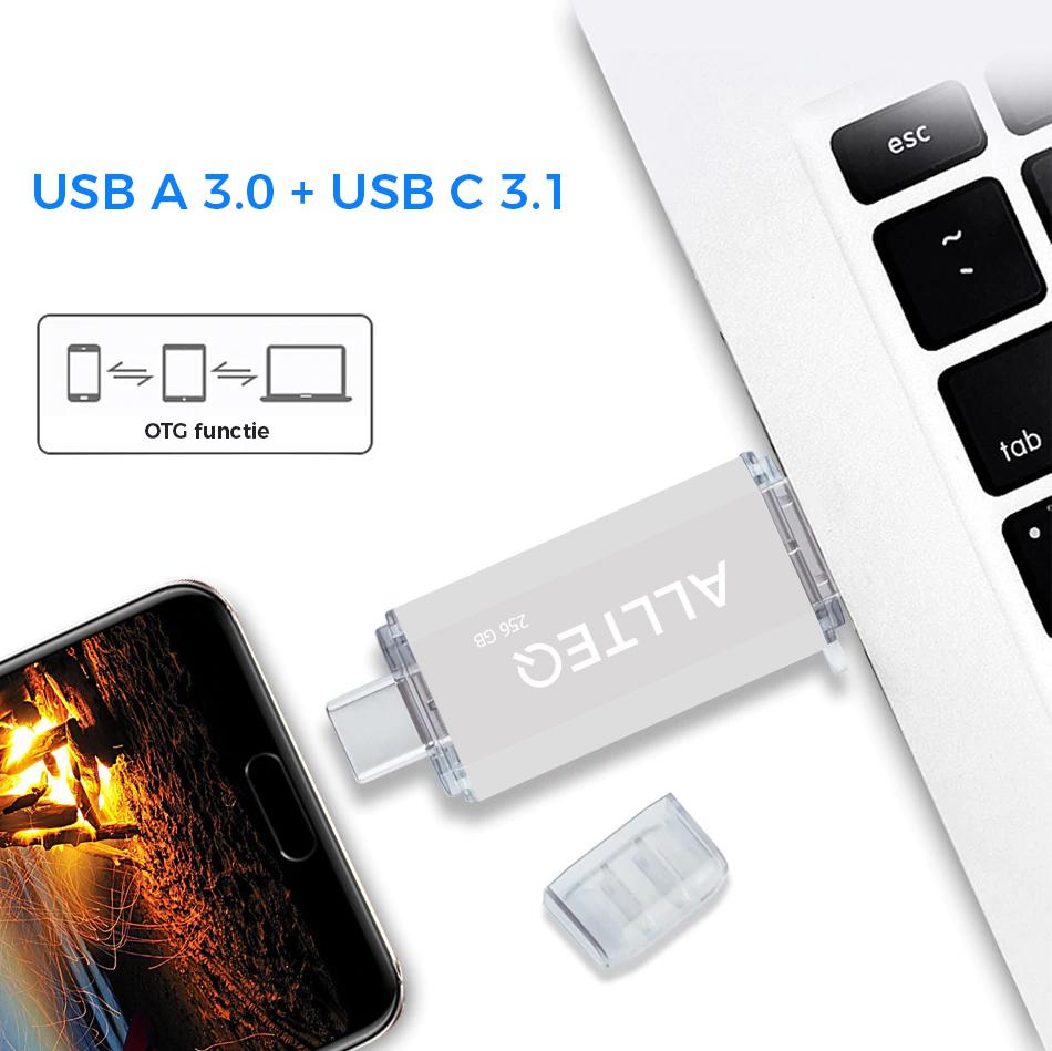 USB 3.1 stick - Zilver - 256 GB - Allteq