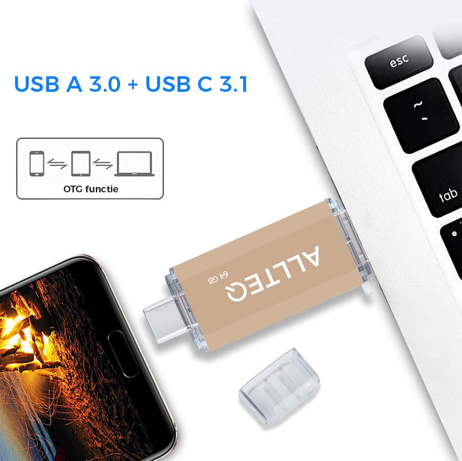 USB 3.1 stick - Goud - 64 GB - Allteq
