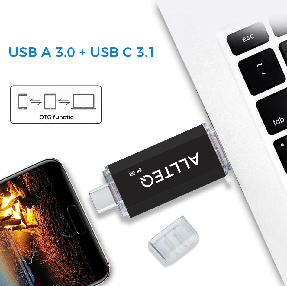 USB 3.1 stick - Zwart - 64 GB - Allteq