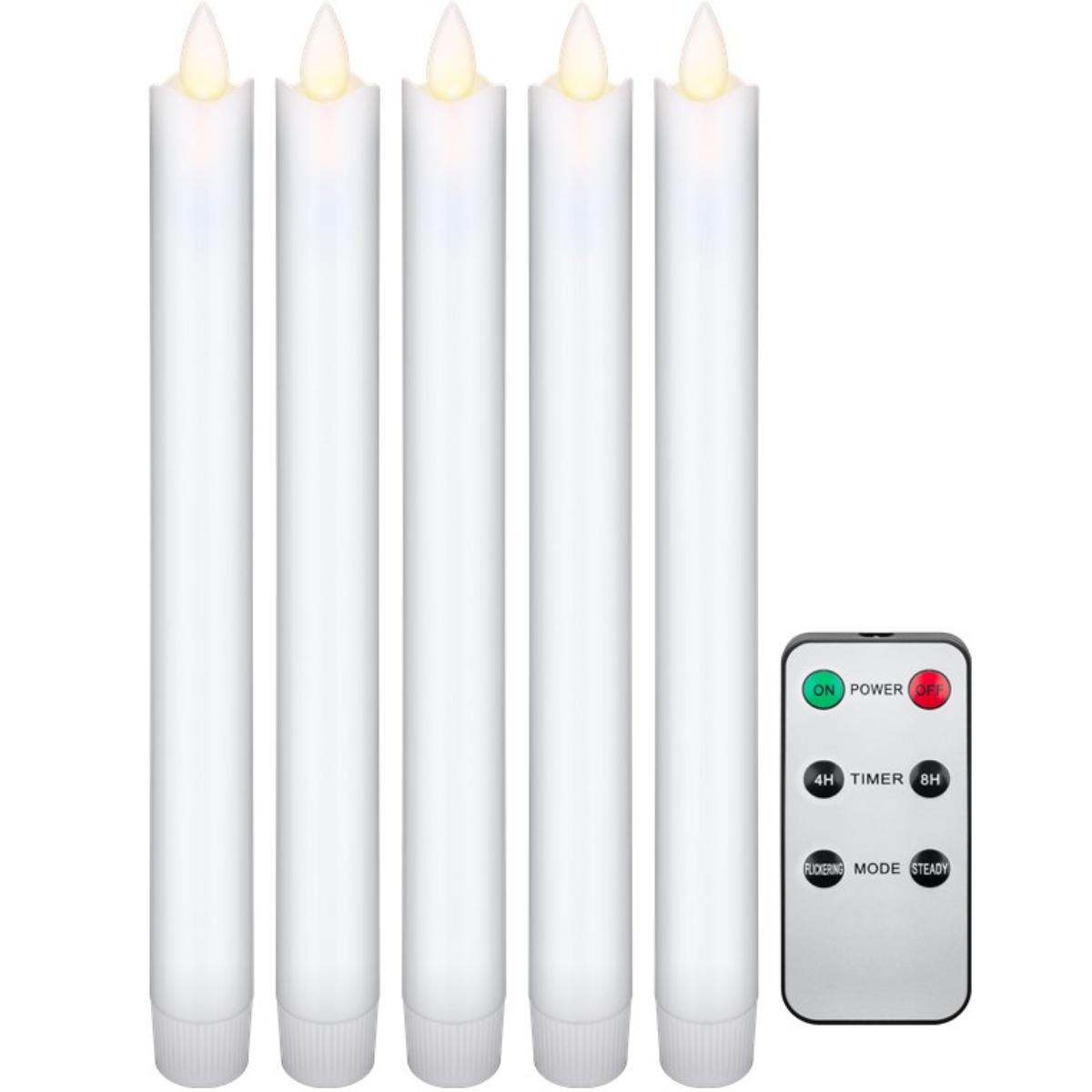 Set of 5 white LED real wax rod candles, incl. remote control beautiful - Goobay