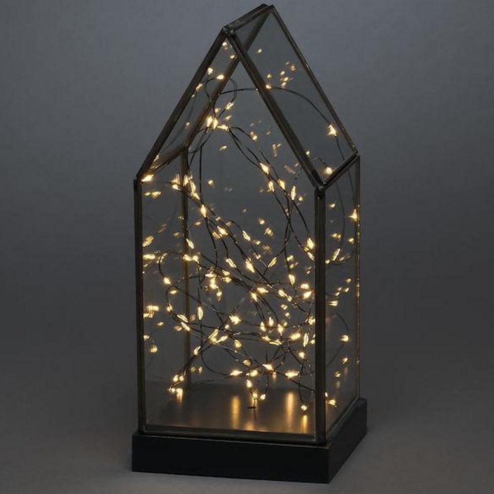 Kersthuisje - led kerstverlichting binnen - 80 lampjes - 11 x 24.5 cm - amber - 3x AA