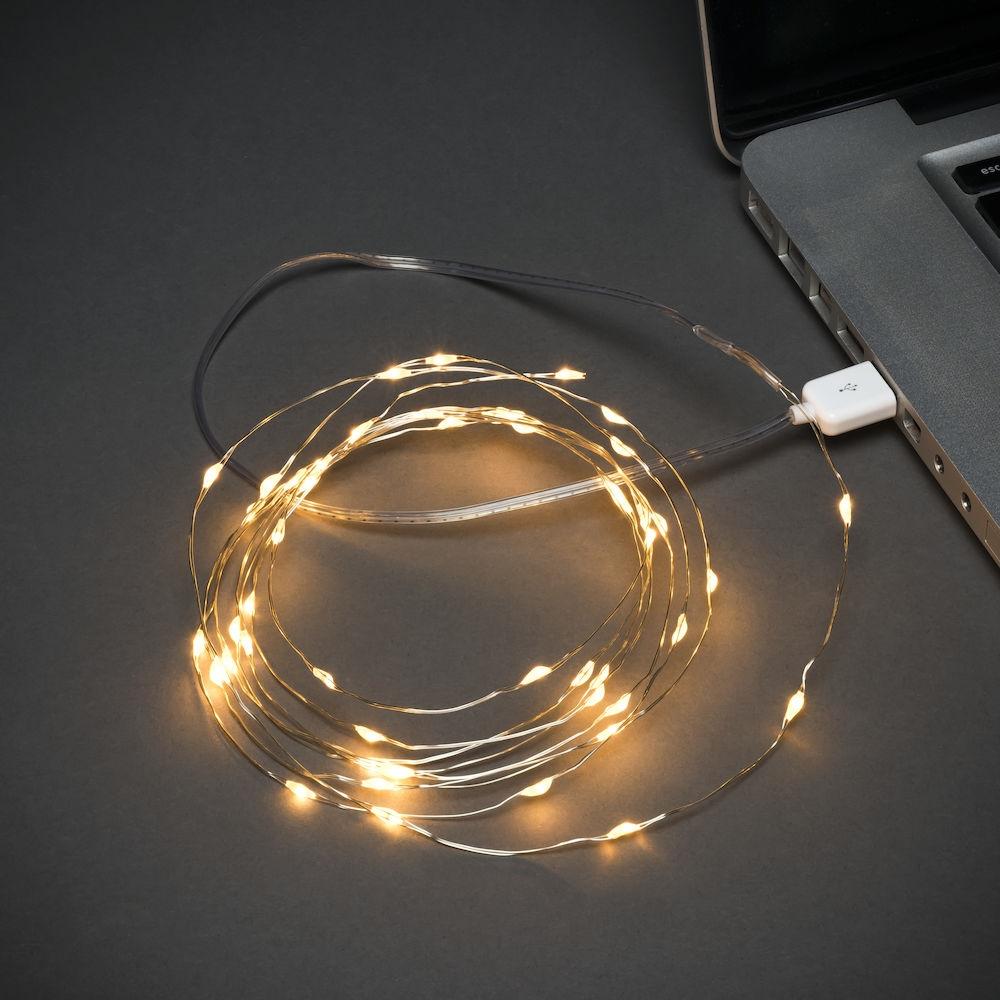 Led lichtsnoer kerstboomverlichting - 50 lampjes - 2.45 meter - USB - extra warm wit