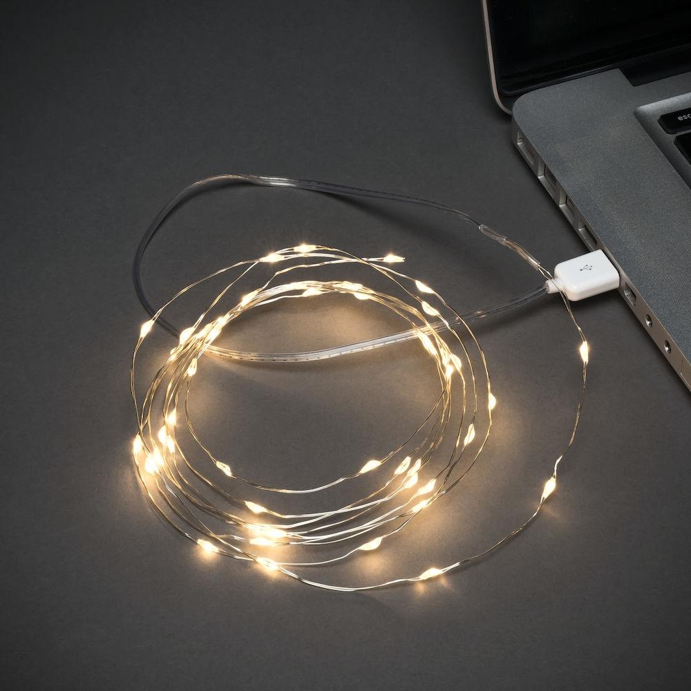Led lichtsnoer kerstboomverlichting - 50 lampjes - 2.45 meter - USB - warm wit