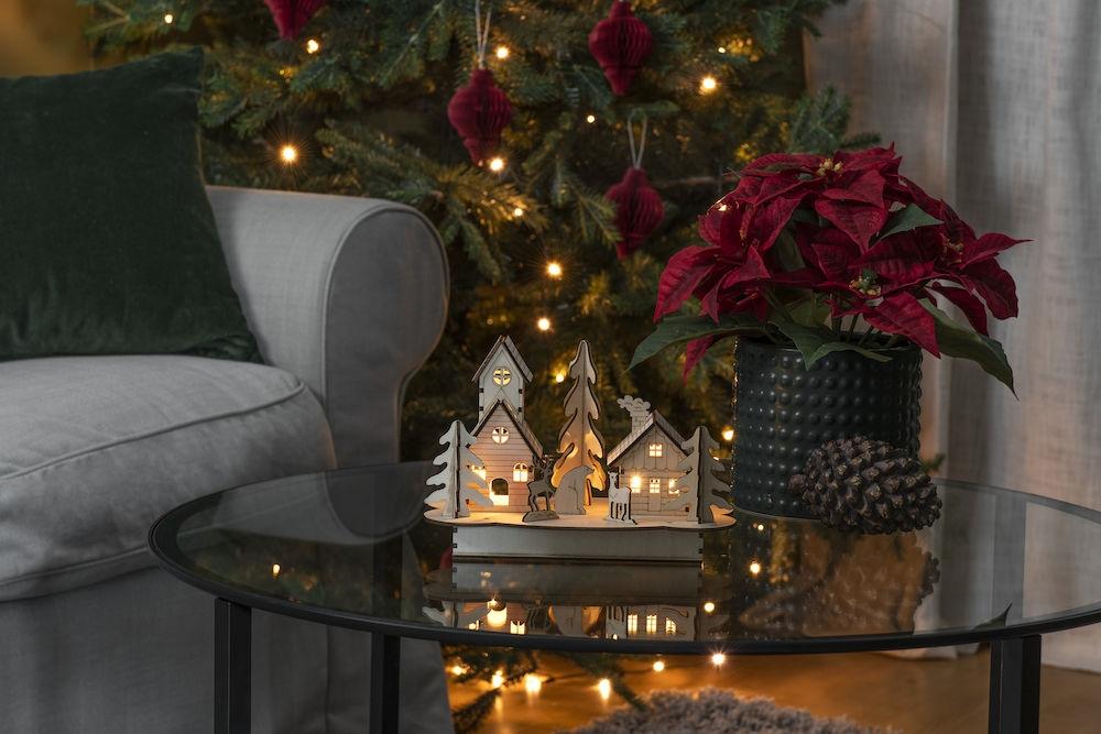 Kerstdorp - led kerstverlichting binnen - 4 lampjes - 22 x 15 cm - warm wit - 2x AA