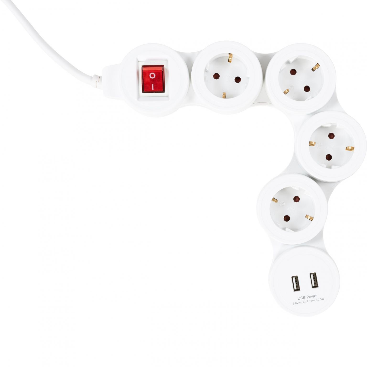 Stekkerdoos - 4-voudig - USB - Aansluiting: 4x Schuko 2x USB, Voeding ...