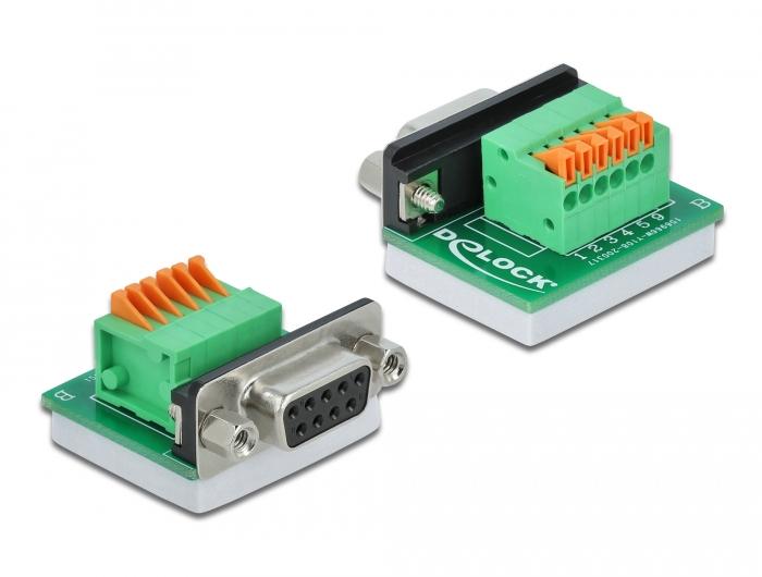 Delock D-Sub9 female connector naar klemmenblok met drukknop horizontaal - Delock
