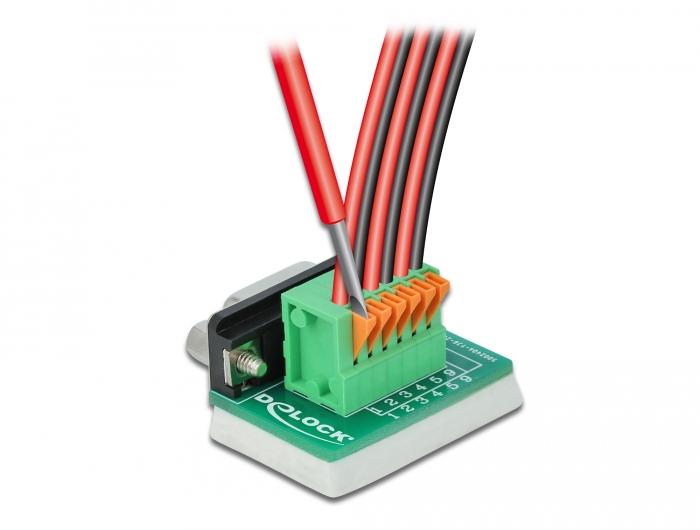 Delock D-Sub9 vrouwelijke connector naar klemmenblok met drukknop verticaal - Delock