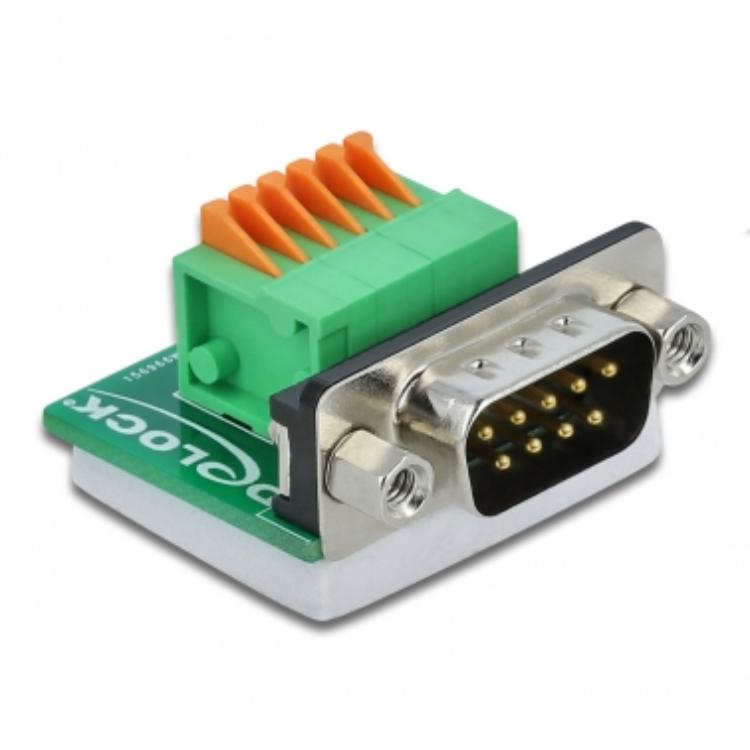 Delock D-Sub9-stekker naar klemmenblokadapter met drukknop horizontaal - Delock
