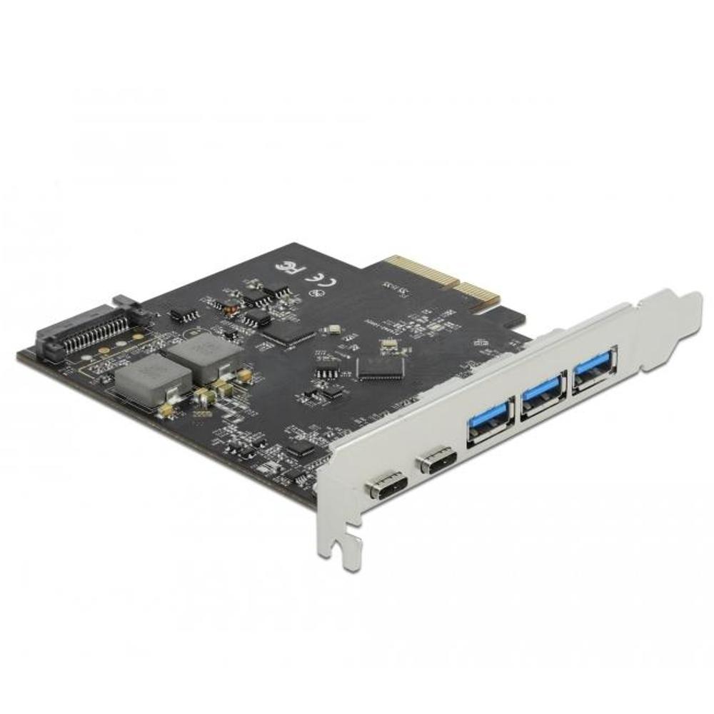 Delock Pci Express X4 Karte Zu 2 X Usb Type C 3 X Usb Typ A Supersp Die Pci Express Karte Von Delock Erweitert Den Pc Um Funf Externe Usb 3 2