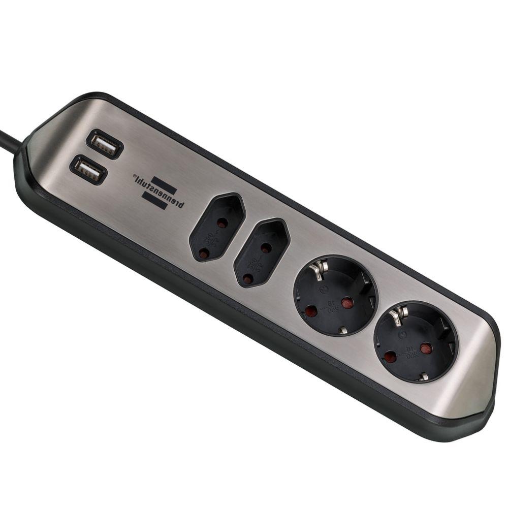 Stekkerdoos - 4-voudig - USB - Aansluiting 1: 2x Schuko Aansluiting 2: 2x Euro Aansluiting 3: 2x USB A female voeding: Netstroom 230V - 16A Kabellengte: 2 meter
