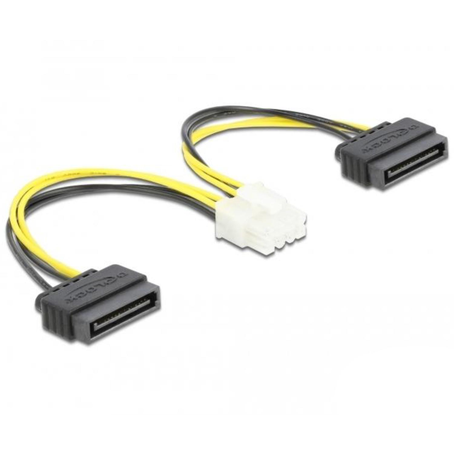Delock voedingskabel 2 x SATA 15-pins stekker naar 8-pins EPS stekker 15 cm - Delock