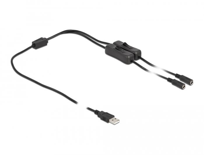 Delock Kabel USB type-A Stekker op 2 x DC 5,5 x 2,1 mm connector met schakelaar - Delock