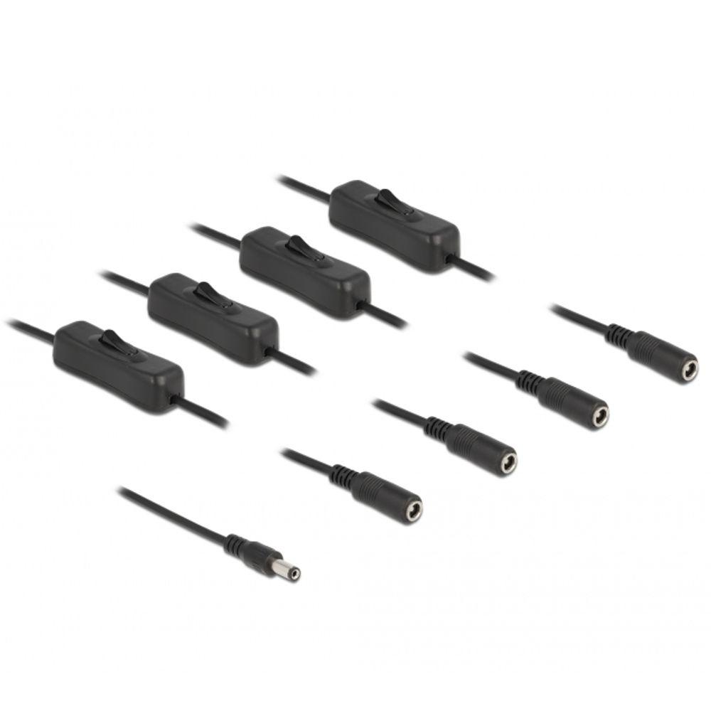 Delock Kabel DC 5,5 x 2,1 mm Stekker op 4 x DC Bus met schakelaar - Delock
