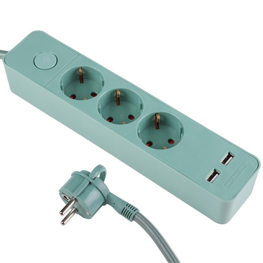 Typisch verzekering Oppervlakte Stekkerdoos - 3-voudig - USB - Aansluiting 1: 3x Schuko Aansluiting 2: 2x  USB A female Spanning: 230V - 16A Kabellengte: 1.5 meter Extra: Schakelaar