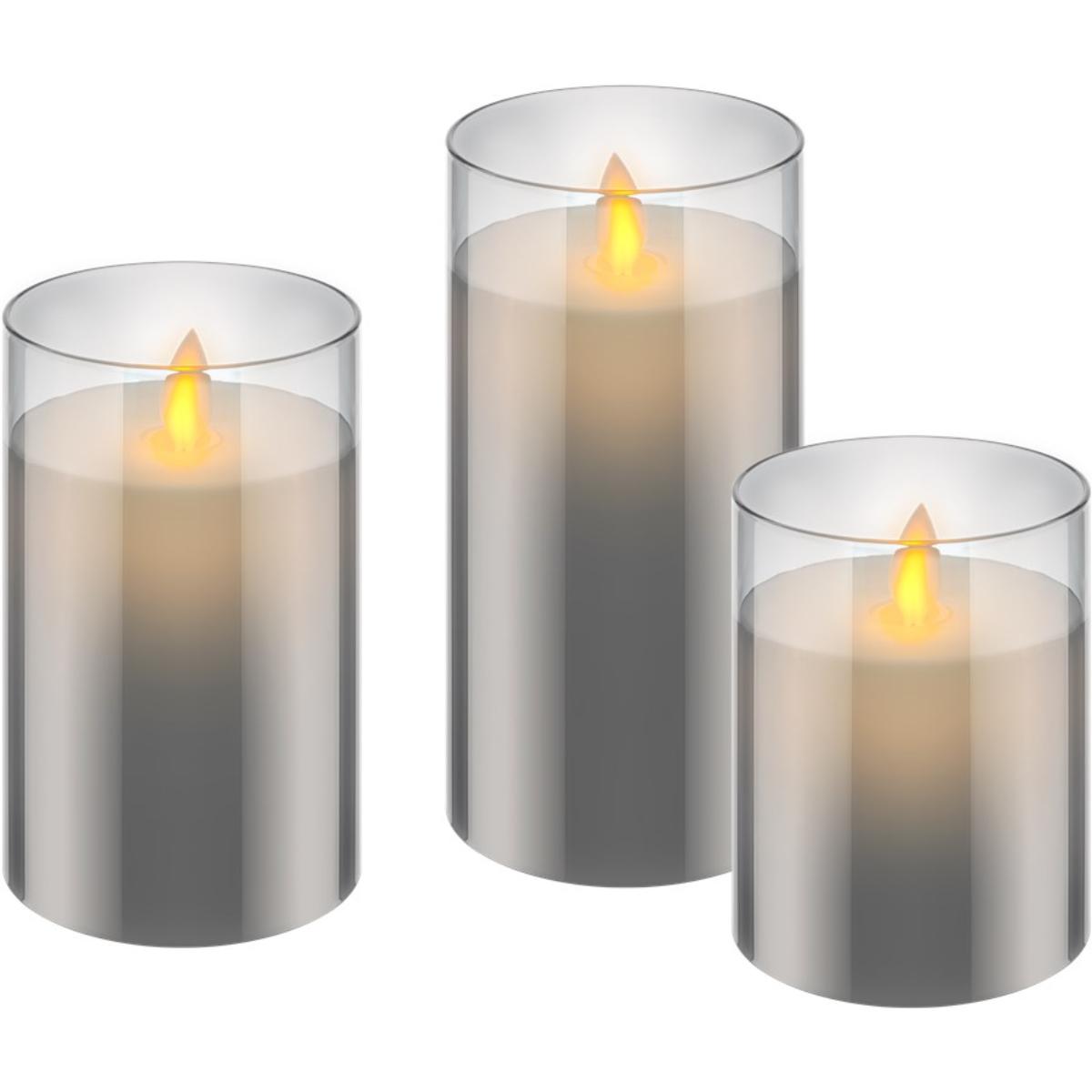 Set of 3 LED real wax candles in glass Beautiful and safe lighting solu - Goobay