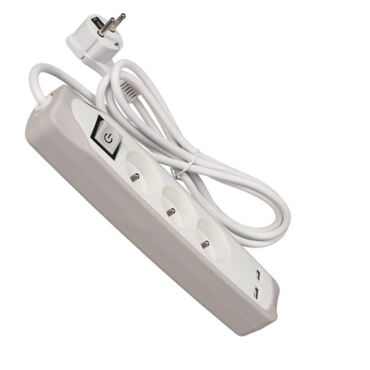 Stekkerdoos penaarde met 3 stopcontacten, 2× USB A en schakelaar