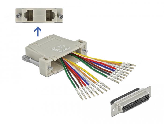 Delock D-Sub HD 44-polige crimp-aansluiting naar 2 x RJ45-aansluiting met montageset - Delock