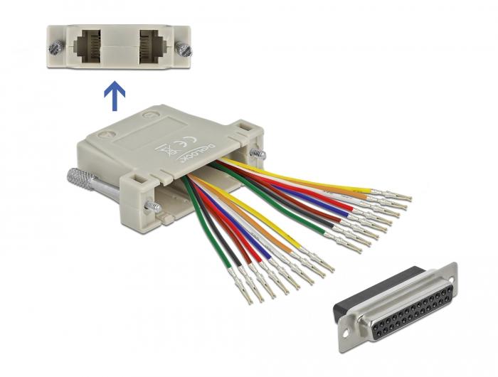 Delock D-Sub 25-polige crimpconnector naar 2 x RJ45-connector met behuizing - Delock
