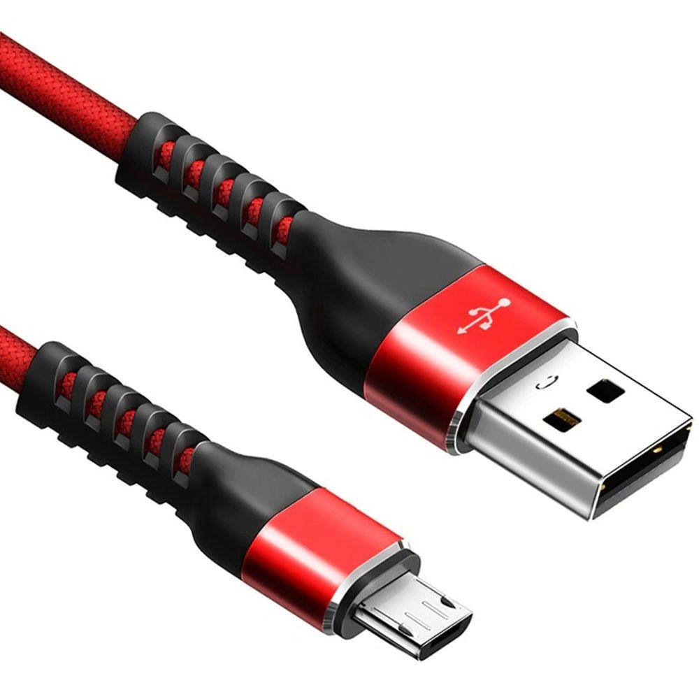 Micro usb kabel - Versie: 2.0 High speed Kleur: Zwart-rood Lengte: 2 meter