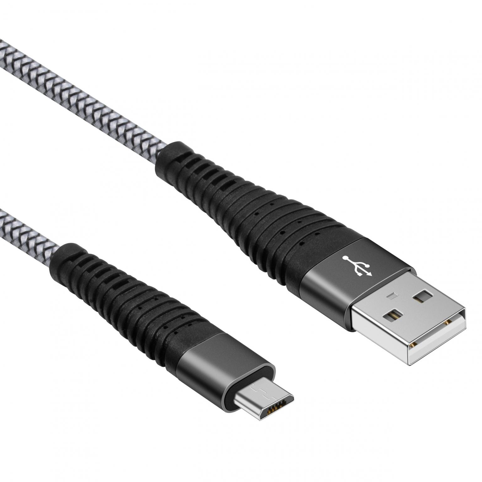 het spoor neef Renaissance Micro USB kabel - Versie: 2.0 - HighSpeed, Extra: Gevlochten mantel  Aansluiting 1: USB A male, Aansluiting 2: Micro USB male Lengte: 1.5 meter
