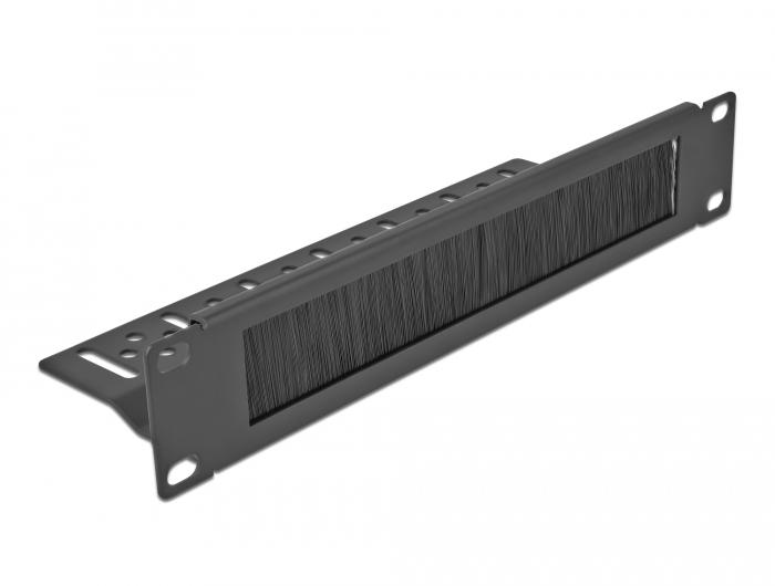 Delock 10″ Kabelmanagement-borstelstrip met kabelbevestiging 1 HE zwart - Delock