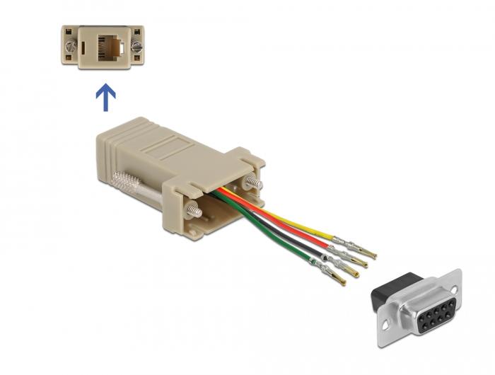 Delock Adapter D-Sub 9-pins female naar RJ11/RJ14 6P/4C female montagekit