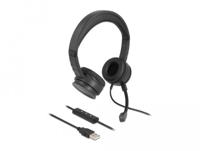 Delock USB-Stereoheadset met kabelafstandsbediening en snelmuteknop voor - Delock