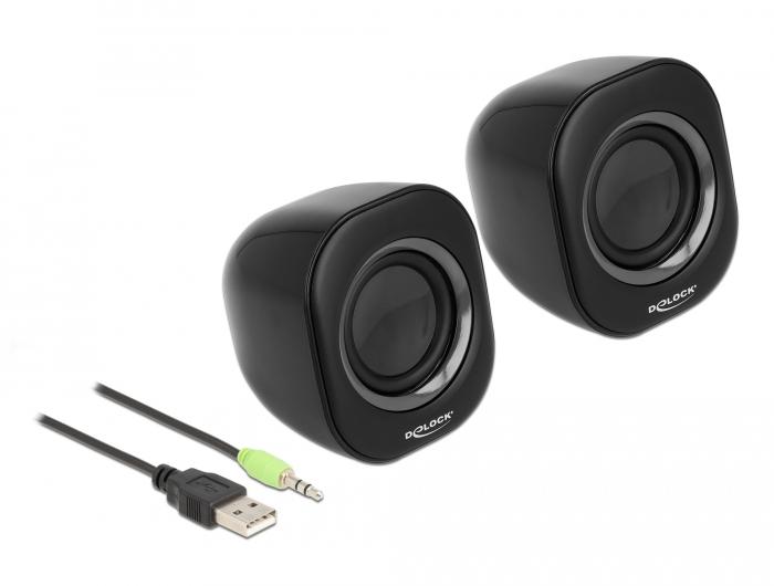 Delock Mini Stereo PC Luidsprekers met 3,5 mm jackplug en USB stroom