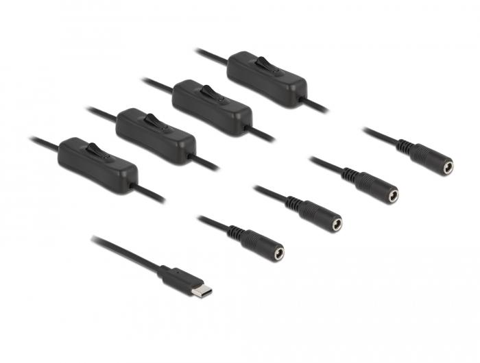 Delock Kabel USB Type-C™-Stecker auf 4 x DC 5,5 x 2,1 mm Buchse met schakelaar - Delock