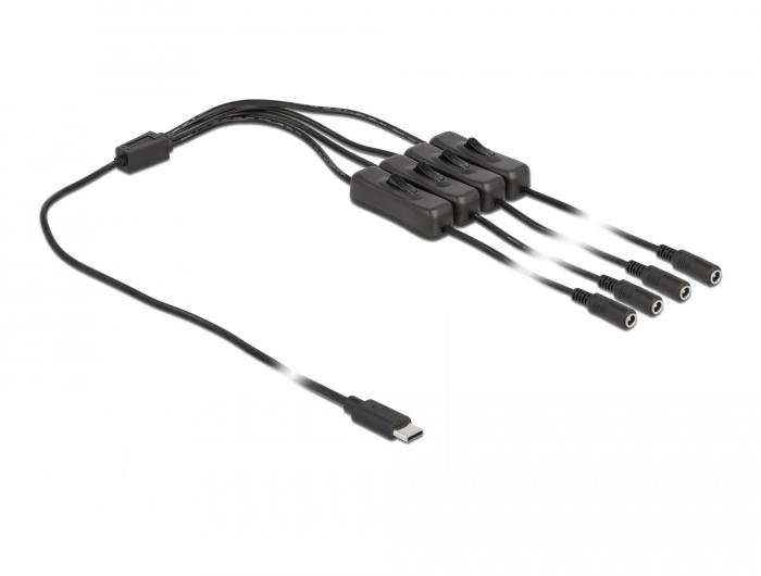 Delock Kabel USB Type-C™-Stecker auf 4 x DC 5,5 x 2,1 mm Buchse met schakelaar - Delock